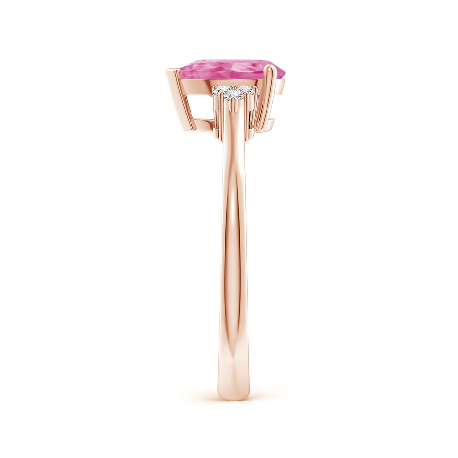 8x6mm AA Pear Pink Sapphire Solitaire Ring with Trio Diamond Accents in Rose Gold side-2