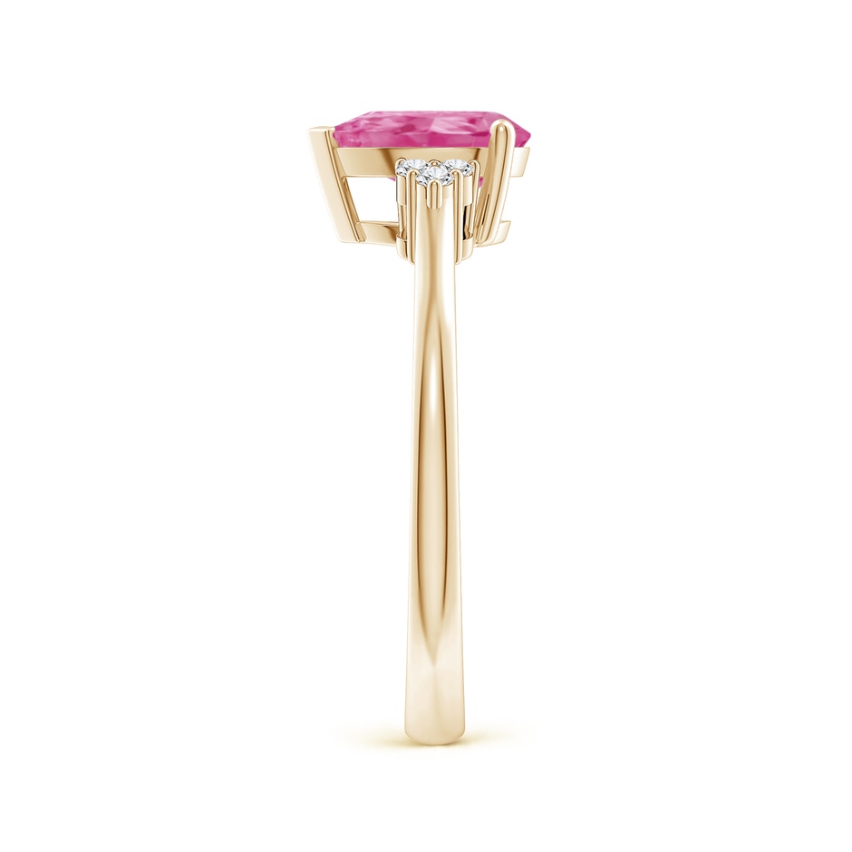 8x6mm AAA Pear Pink Sapphire Solitaire Ring with Trio Diamond Accents in Yellow Gold side-2