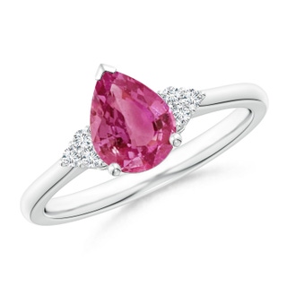 8x6mm AAAA Pear Pink Sapphire Solitaire Ring with Trio Diamond Accents in P950 Platinum