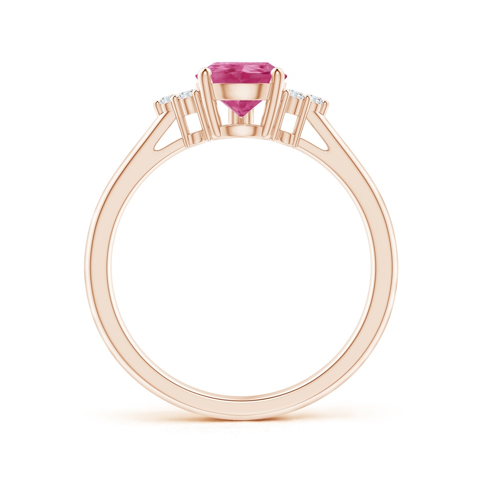 8x6mm AAAA Pear Pink Sapphire Solitaire Ring with Trio Diamond Accents in Rose Gold side-1