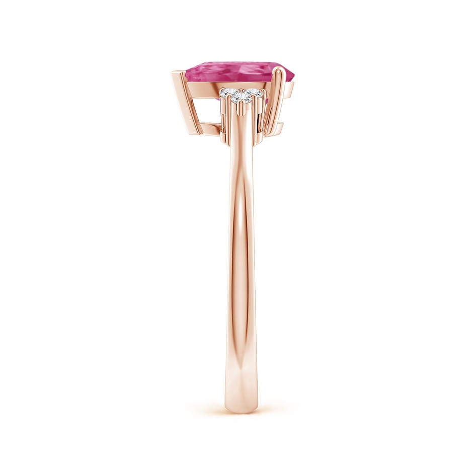 8x6mm AAAA Pear Pink Sapphire Solitaire Ring with Trio Diamond Accents in Rose Gold side-2