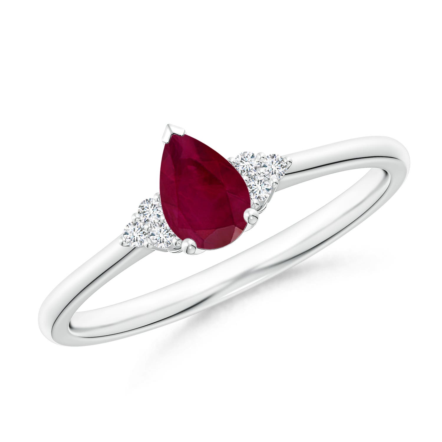 Pear Ruby Solitaire Ring With Trio Diamond Accents