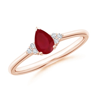 6x4mm AA Pear Ruby Solitaire Ring with Trio Diamond Accents in 9K Rose Gold