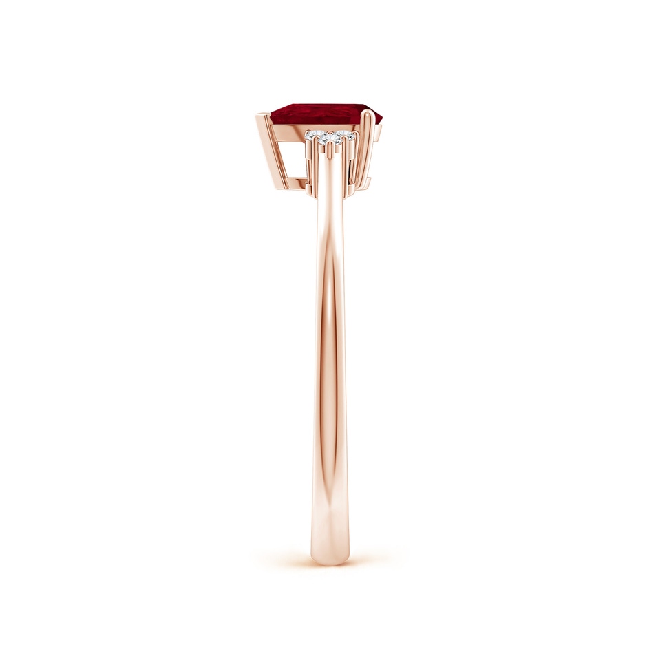 6x4mm AA Pear Ruby Solitaire Ring with Trio Diamond Accents in 9K Rose Gold side-2