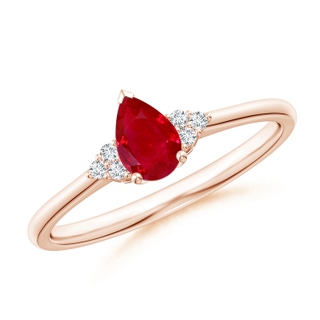 6x4mm AAA Pear Ruby Solitaire Ring with Trio Diamond Accents in 9K Rose Gold