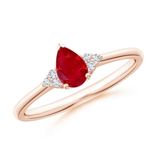 6x4mm AAA Pear Ruby Solitaire Ring with Trio Diamond Accents in Rose Gold