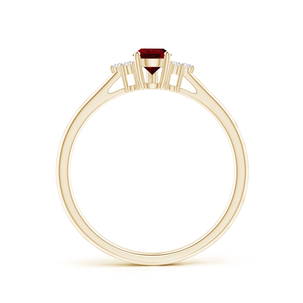 6x4mm AAAA Pear Ruby Solitaire Ring with Trio Diamond Accents in Yellow Gold Side-1