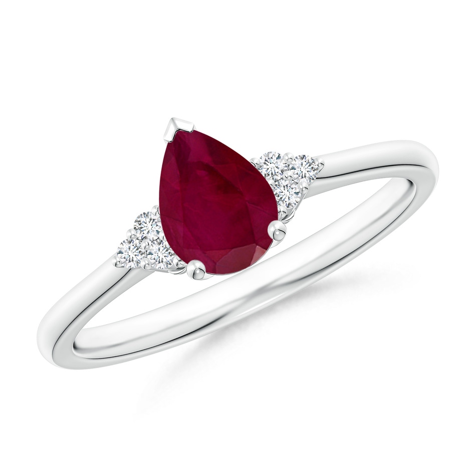 7x5mm A Pear Ruby Solitaire Ring with Trio Diamond Accents in White Gold 