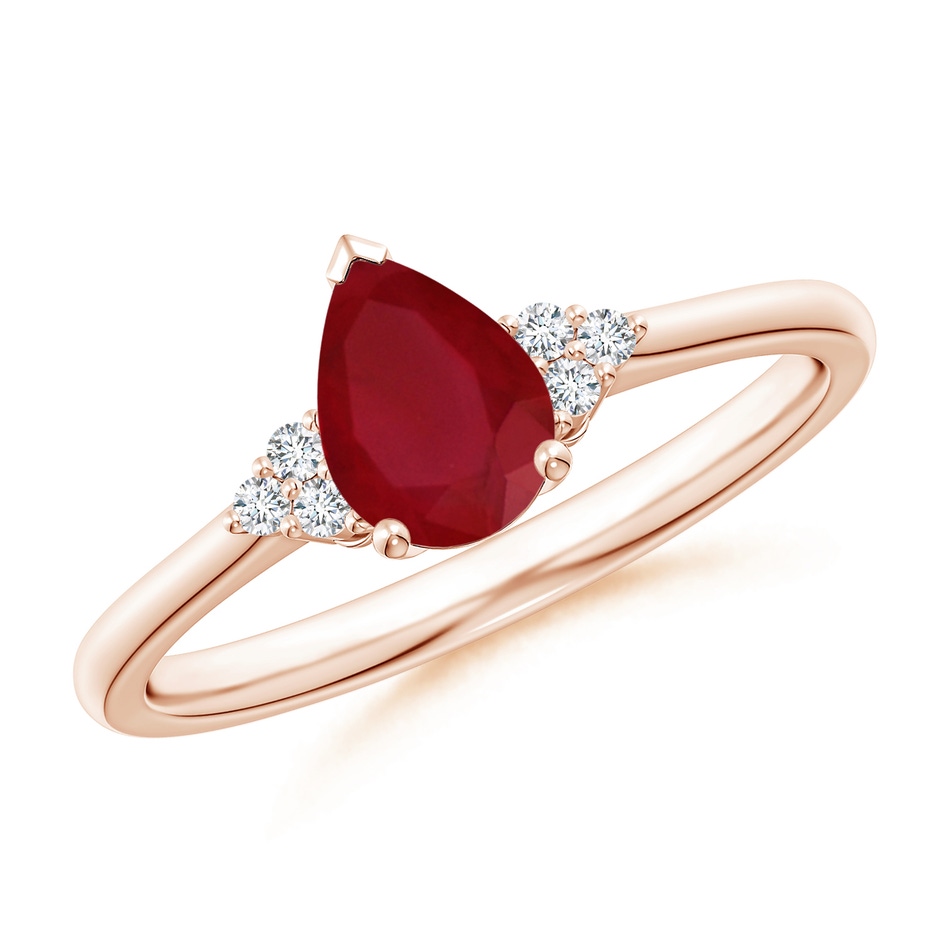 7x5mm AA Pear Ruby Solitaire Ring with Trio Diamond Accents in Rose Gold 
