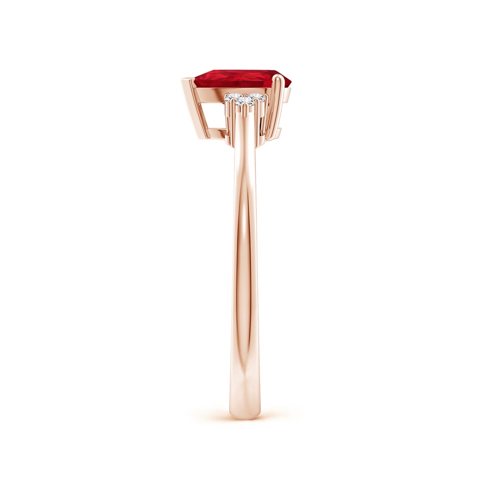 7x5mm AAA Pear Ruby Solitaire Ring with Trio Diamond Accents in Rose Gold side-2