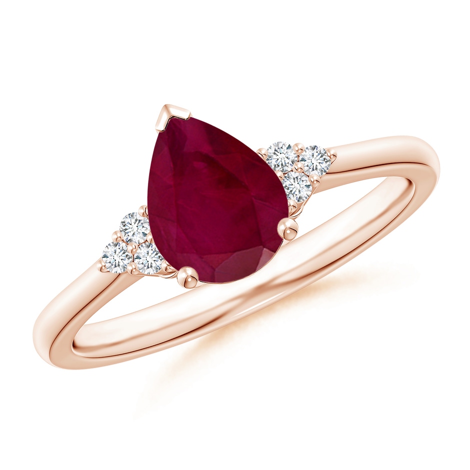 8x6mm A Pear Ruby Solitaire Ring with Trio Diamond Accents in Rose Gold 