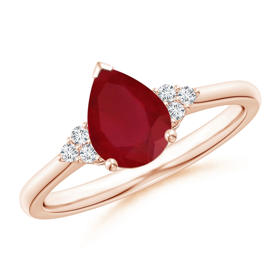 8x6mm AA Pear Ruby Solitaire Ring with Trio Diamond Accents in Rose Gold 