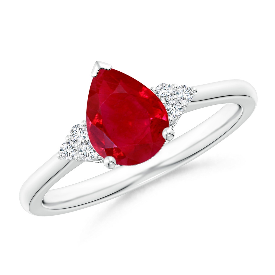 8x6mm AAA Pear Ruby Solitaire Ring with Trio Diamond Accents in P950 Platinum 