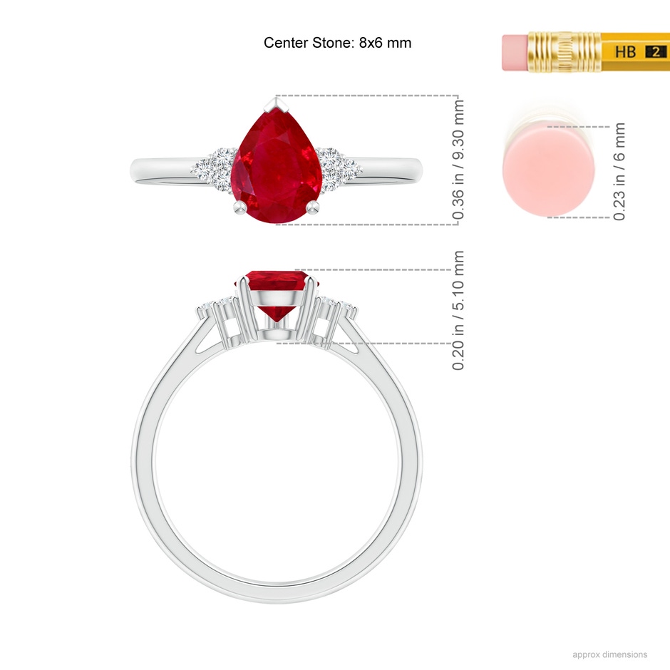 8x6mm AAA Pear Ruby Solitaire Ring with Trio Diamond Accents in P950 Platinum ruler