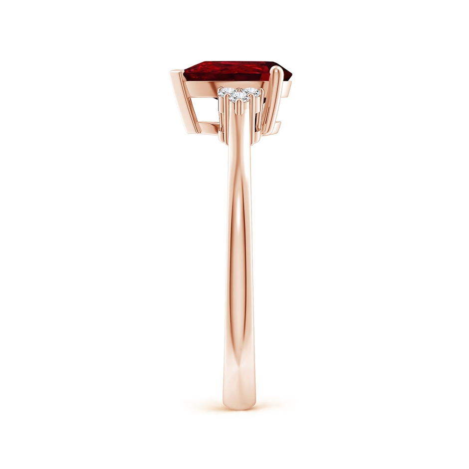 8x6mm AAAA Pear Ruby Solitaire Ring with Trio Diamond Accents in Rose Gold side-2