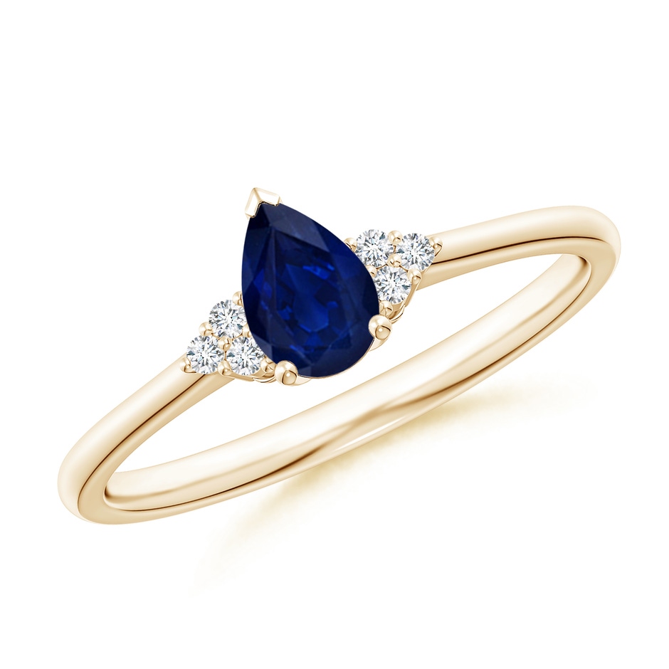 6x4mm AA Pear Sapphire Solitaire Ring with Trio Diamond Accents in Yellow Gold 