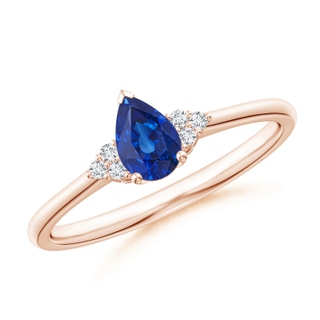 6x4mm AAA Pear Sapphire Solitaire Ring with Trio Diamond Accents in 9K Rose Gold