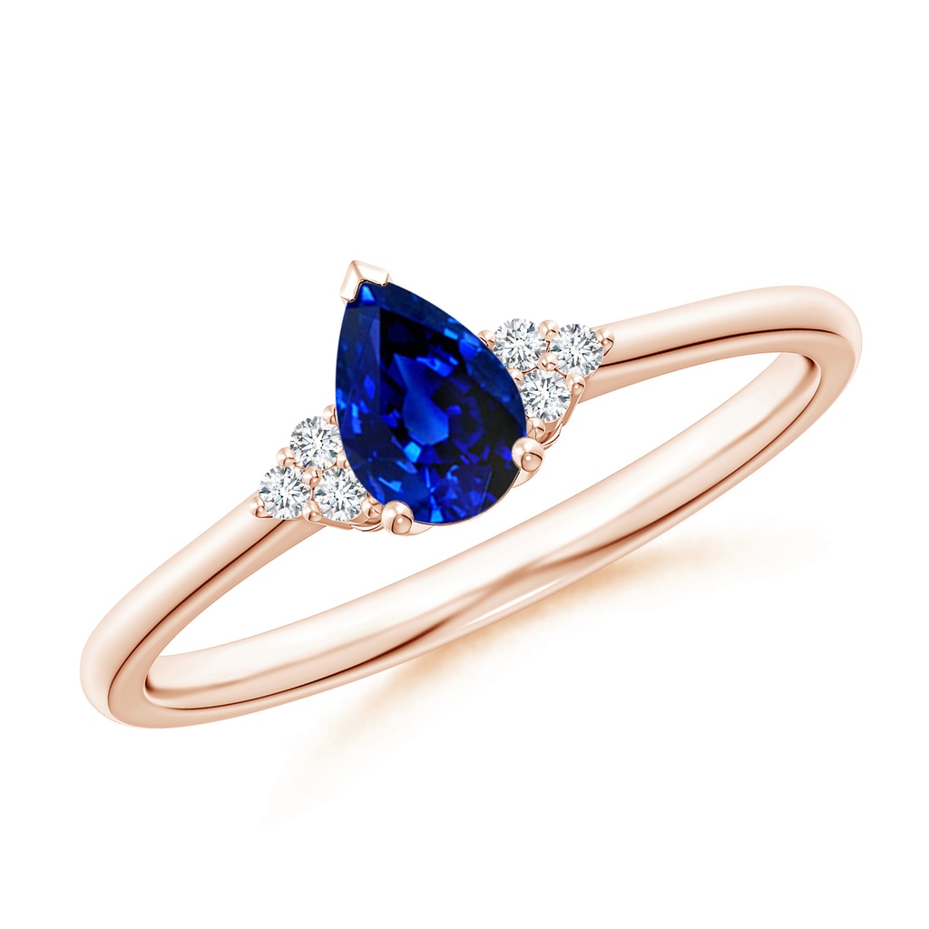6x4mm AAAA Pear Sapphire Solitaire Ring with Trio Diamond Accents in Rose Gold