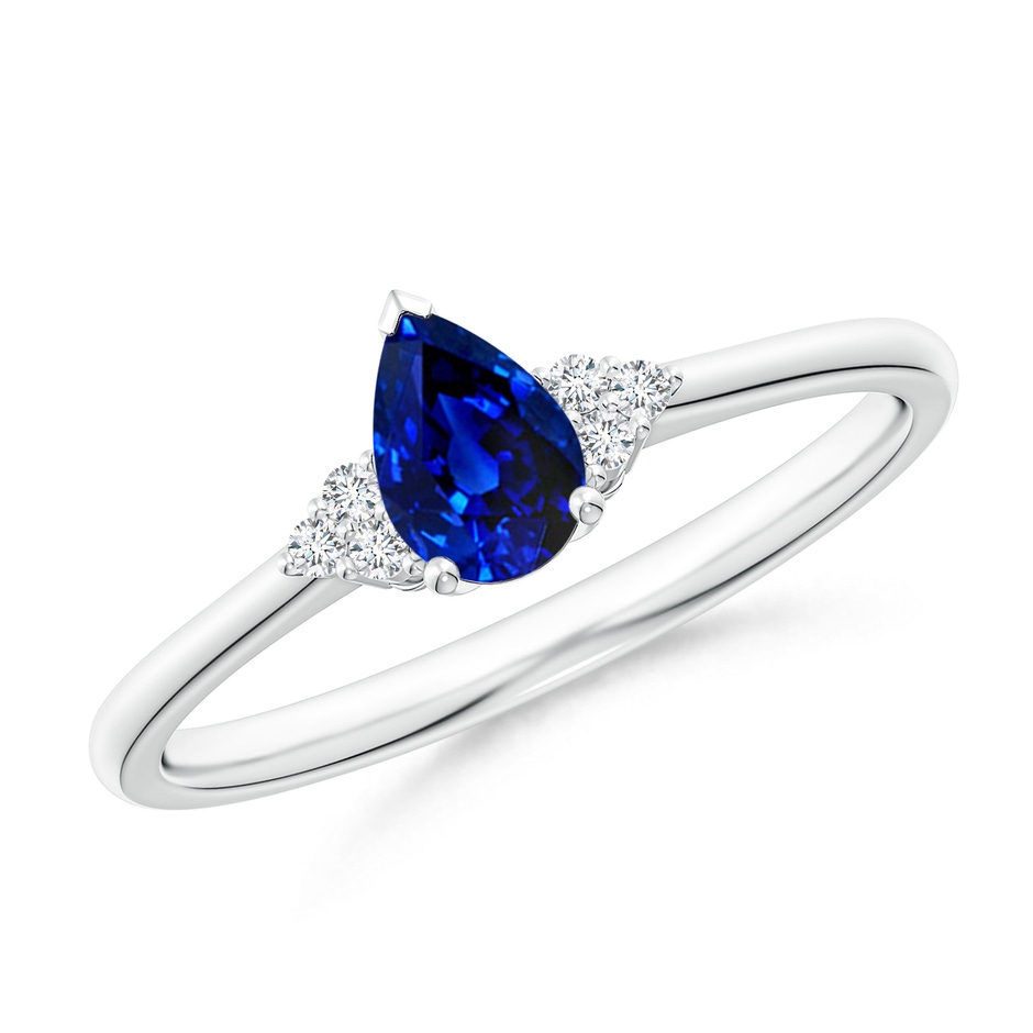 6x4mm AAAA Pear Sapphire Solitaire Ring with Trio Diamond Accents in White Gold 