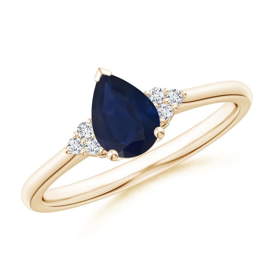7x5mm A Pear Sapphire Solitaire Ring with Trio Diamond Accents in Yellow Gold 