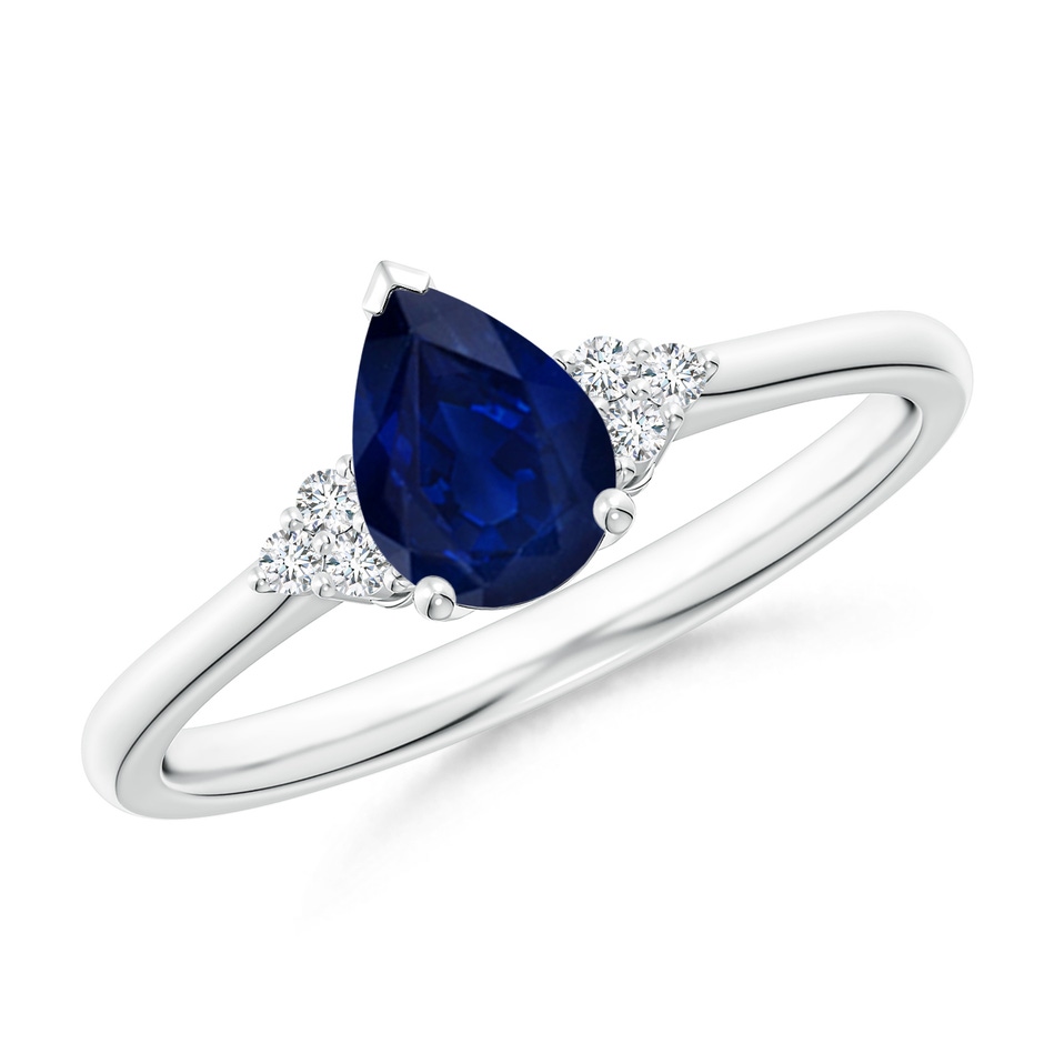 7x5mm AA Pear Sapphire Solitaire Ring with Trio Diamond Accents in White Gold 