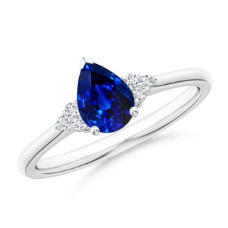 7x5mm AAAA Pear Sapphire Solitaire Ring with Trio Diamond Accents in P950 Platinum