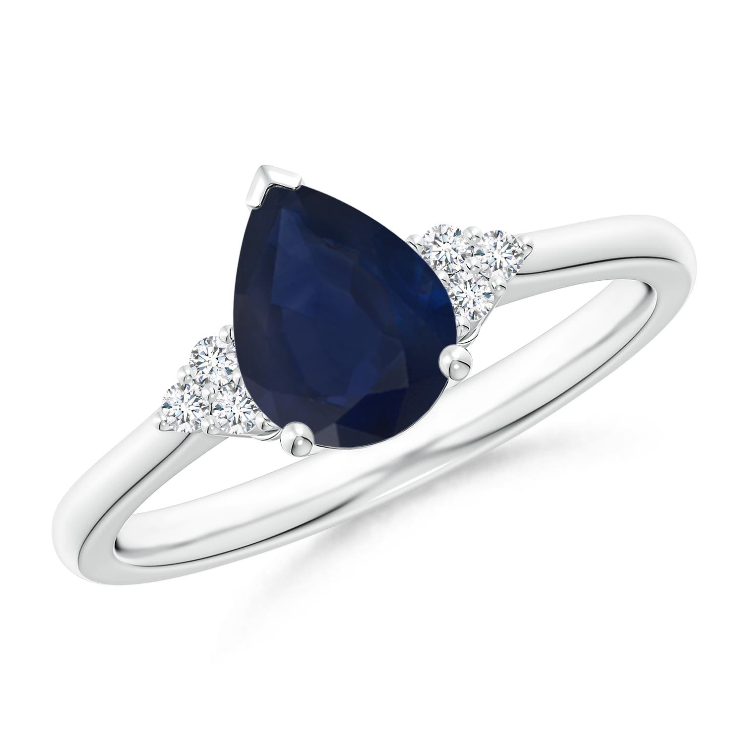 8x6mm A Pear Sapphire Solitaire Ring with Trio Diamond Accents in P950 Platinum