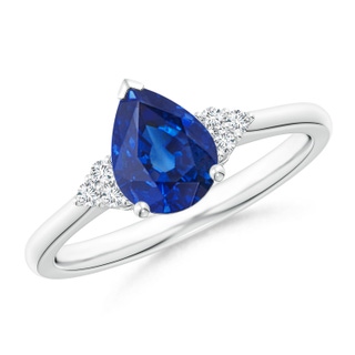 8x6mm AAA Pear Sapphire Solitaire Ring with Trio Diamond Accents in P950 Platinum