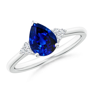 8x6mm AAAA Pear Sapphire Solitaire Ring with Trio Diamond Accents in P950 Platinum