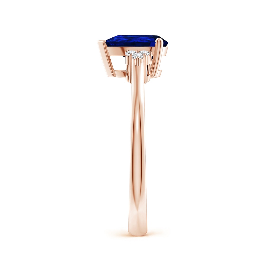8x6mm AAAA Pear Sapphire Solitaire Ring with Trio Diamond Accents in Rose Gold side-2