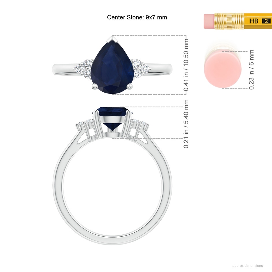 9x7mm A Pear Sapphire Solitaire Ring with Trio Diamond Accents in White Gold ruler