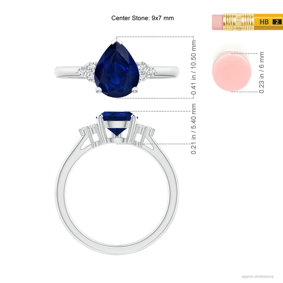 9x7mm AA Pear Sapphire Solitaire Ring with Trio Diamond Accents in P950 Platinum ruler