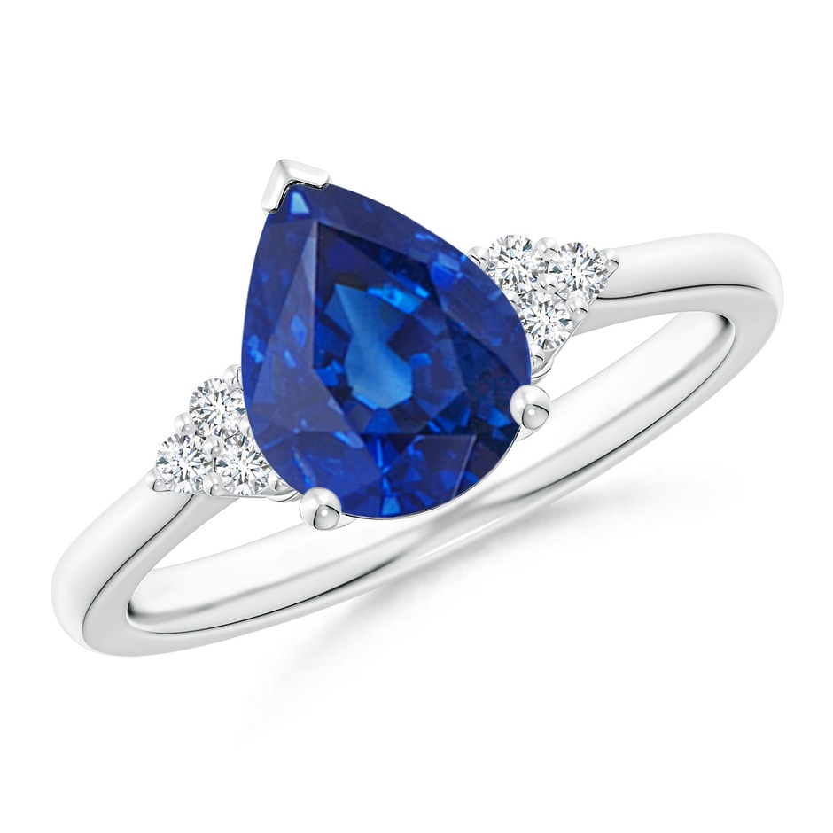 9x7mm AAA Pear Sapphire Solitaire Ring with Trio Diamond Accents in P950 Platinum 