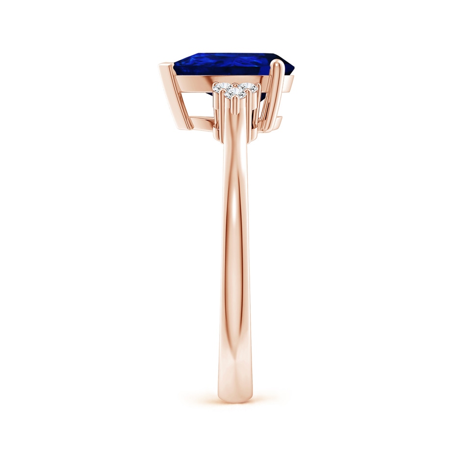 9x7mm AAAA Pear Sapphire Solitaire Ring with Trio Diamond Accents in Rose Gold side-2