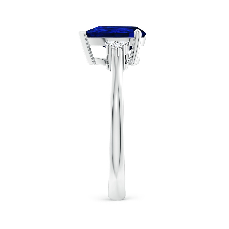 9x7mm AAAA Pear Sapphire Solitaire Ring with Trio Diamond Accents in White Gold side-2