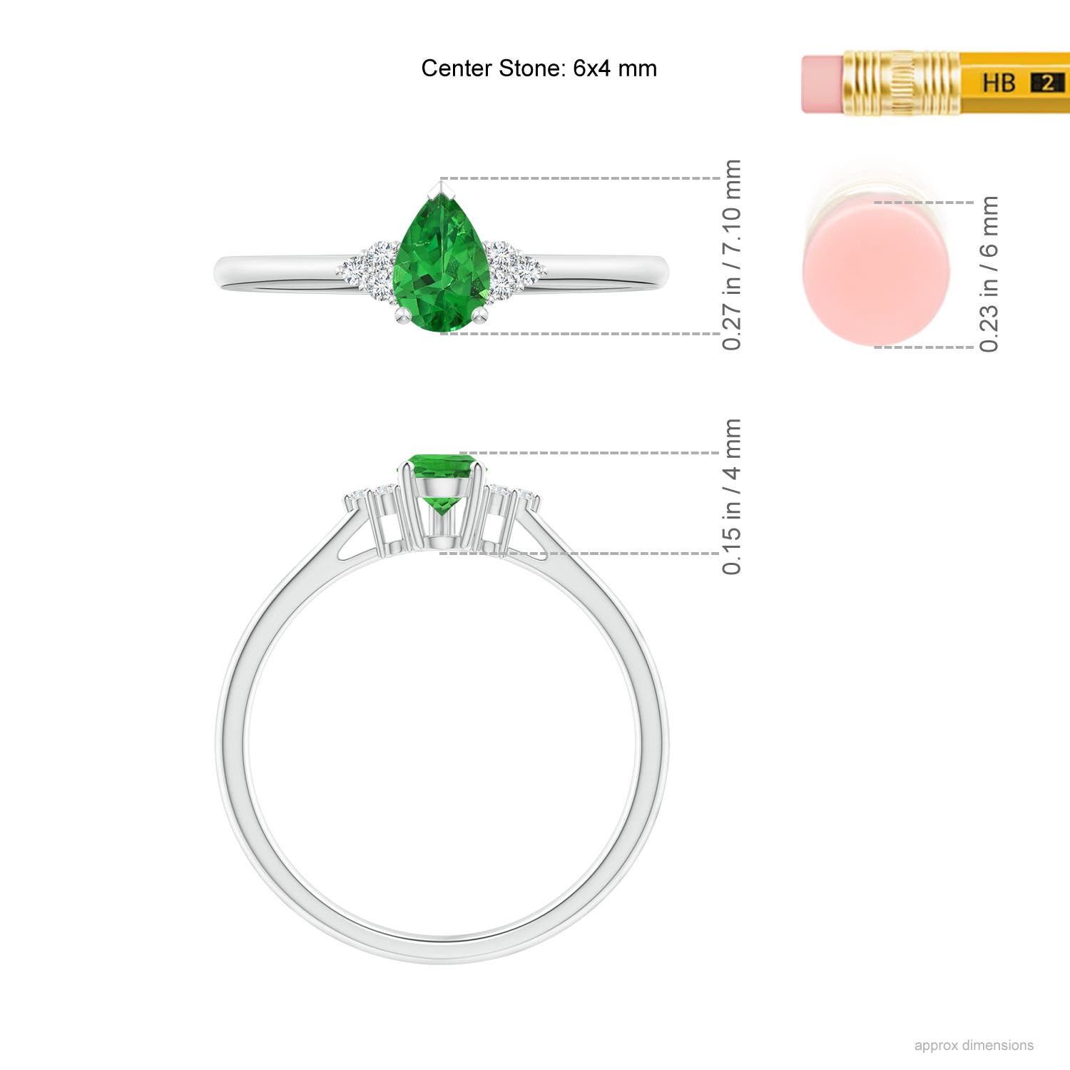 6x4mm AAAA Pear Tsavorite Solitaire Ring with Trio Diamond Accents in P950 Platinum - ruler