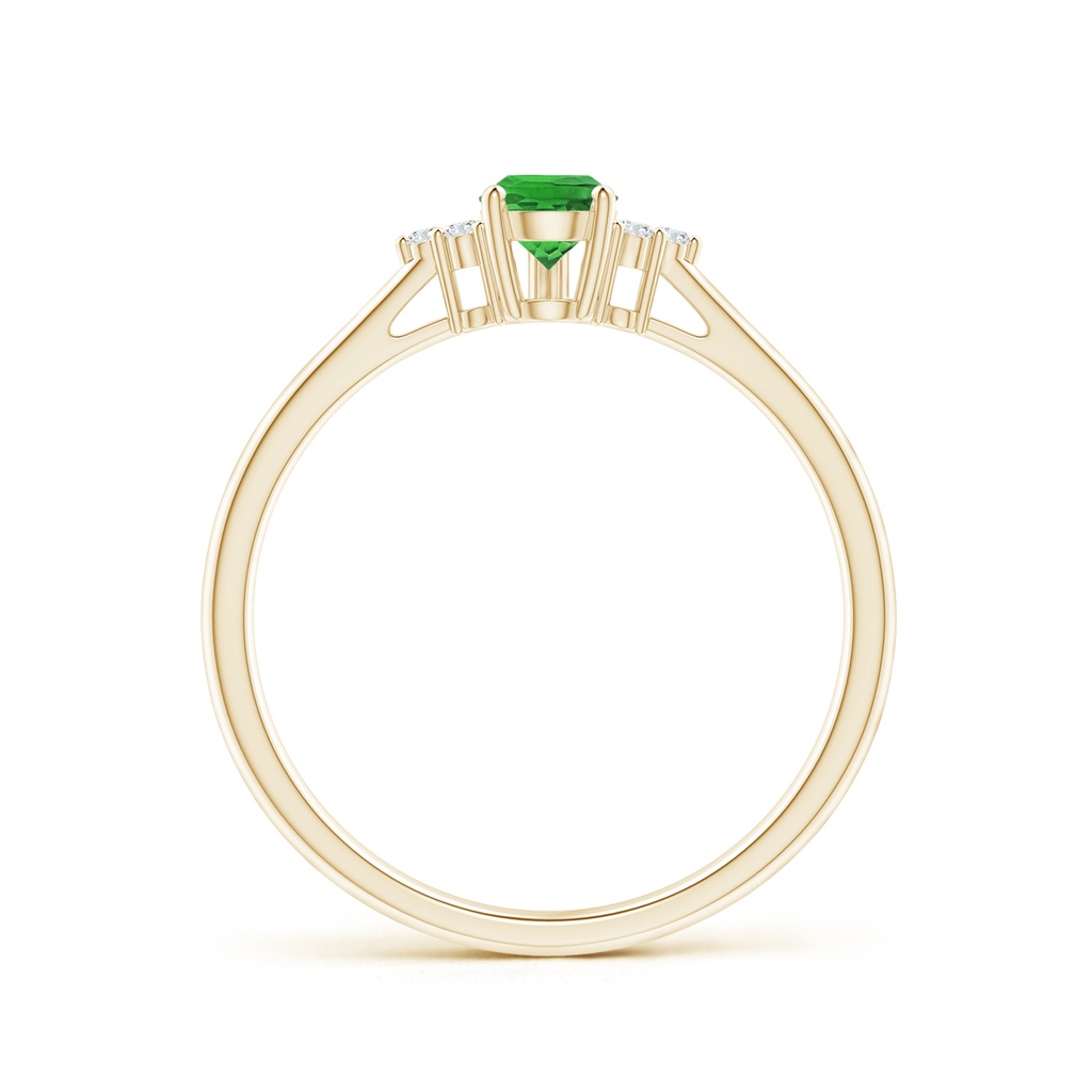 6x4mm AAAA Pear Tsavorite Solitaire Ring with Trio Diamond Accents in Yellow Gold - side_1