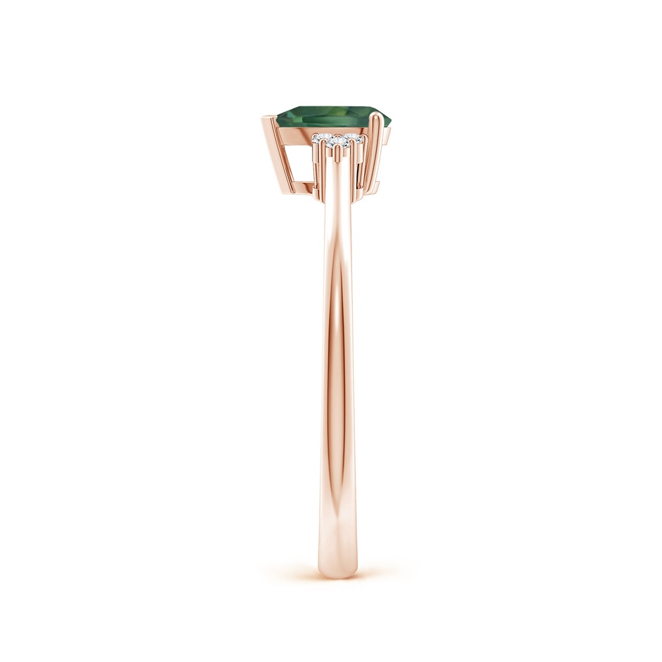 6x4mm AA Pear Teal Montana Sapphire Solitaire Ring with Trio Diamonds in Rose Gold side-2