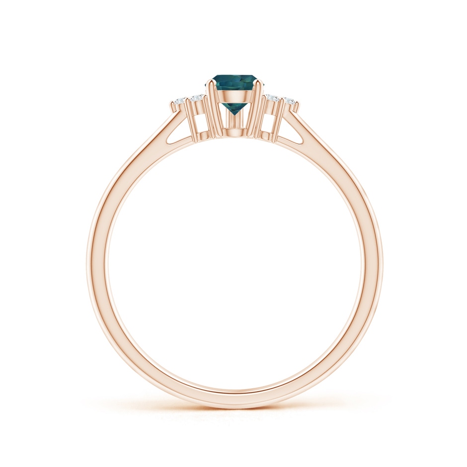 6x4mm AAA Pear Teal Montana Sapphire Solitaire Ring with Trio Diamonds in 9K Rose Gold side-1