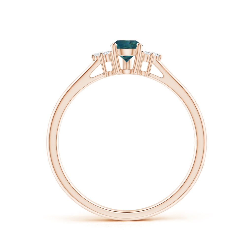 6x4mm AAA Pear Teal Montana Sapphire Solitaire Ring with Trio Diamonds in Rose Gold Side-1