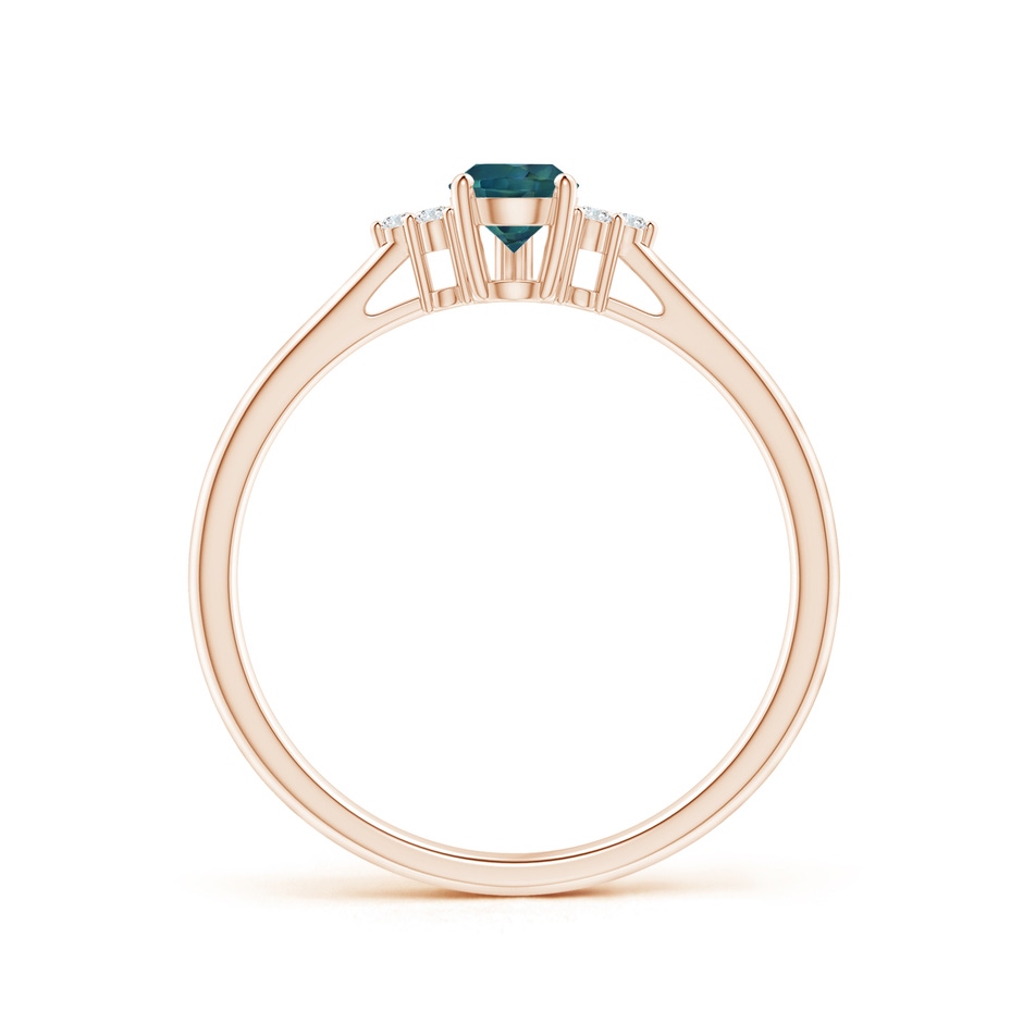 6x4mm AAA Pear Teal Montana Sapphire Solitaire Ring with Trio Diamonds in Rose Gold side-1