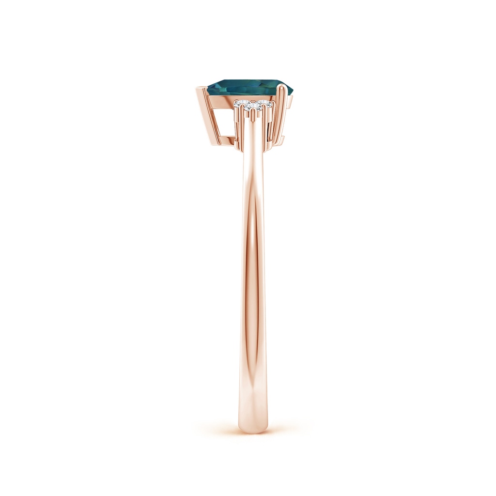 6x4mm AAA Pear Teal Montana Sapphire Solitaire Ring with Trio Diamonds in Rose Gold Side-2
