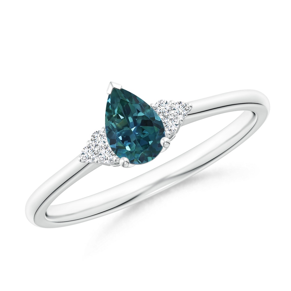 6x4mm AAA Pear Teal Montana Sapphire Solitaire Ring with Trio Diamonds in White Gold 