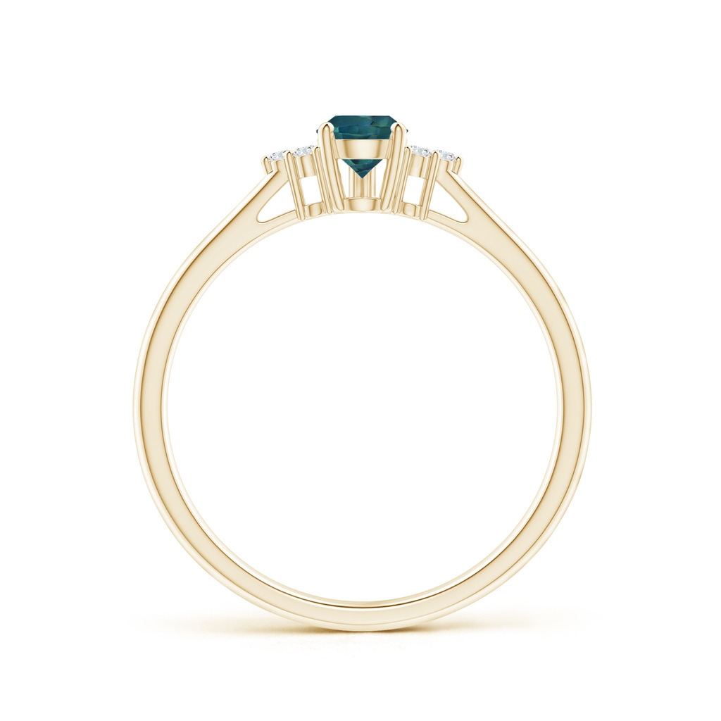 6x4mm AAA Pear Teal Montana Sapphire Solitaire Ring with Trio Diamonds in Yellow Gold Side-1