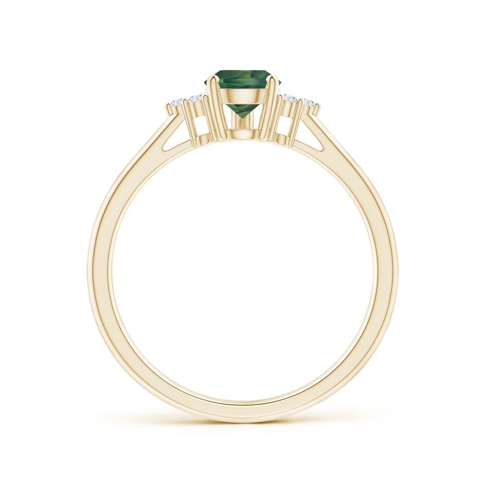 7x5mm AA Pear Teal Montana Sapphire Solitaire Ring with Trio Diamonds in 9K Yellow Gold side-1
