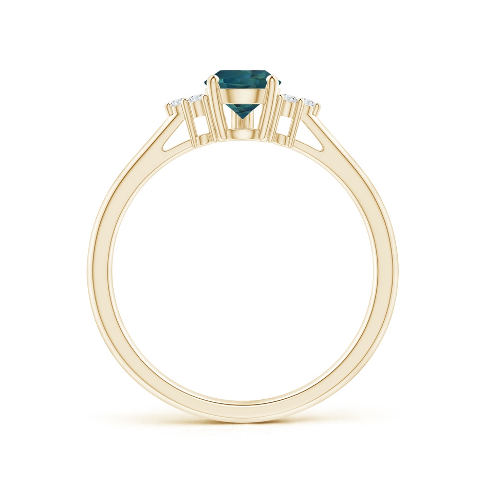 7x5mm AAA Pear Teal Montana Sapphire Solitaire Ring with Trio Diamonds in 9K Yellow Gold side-1