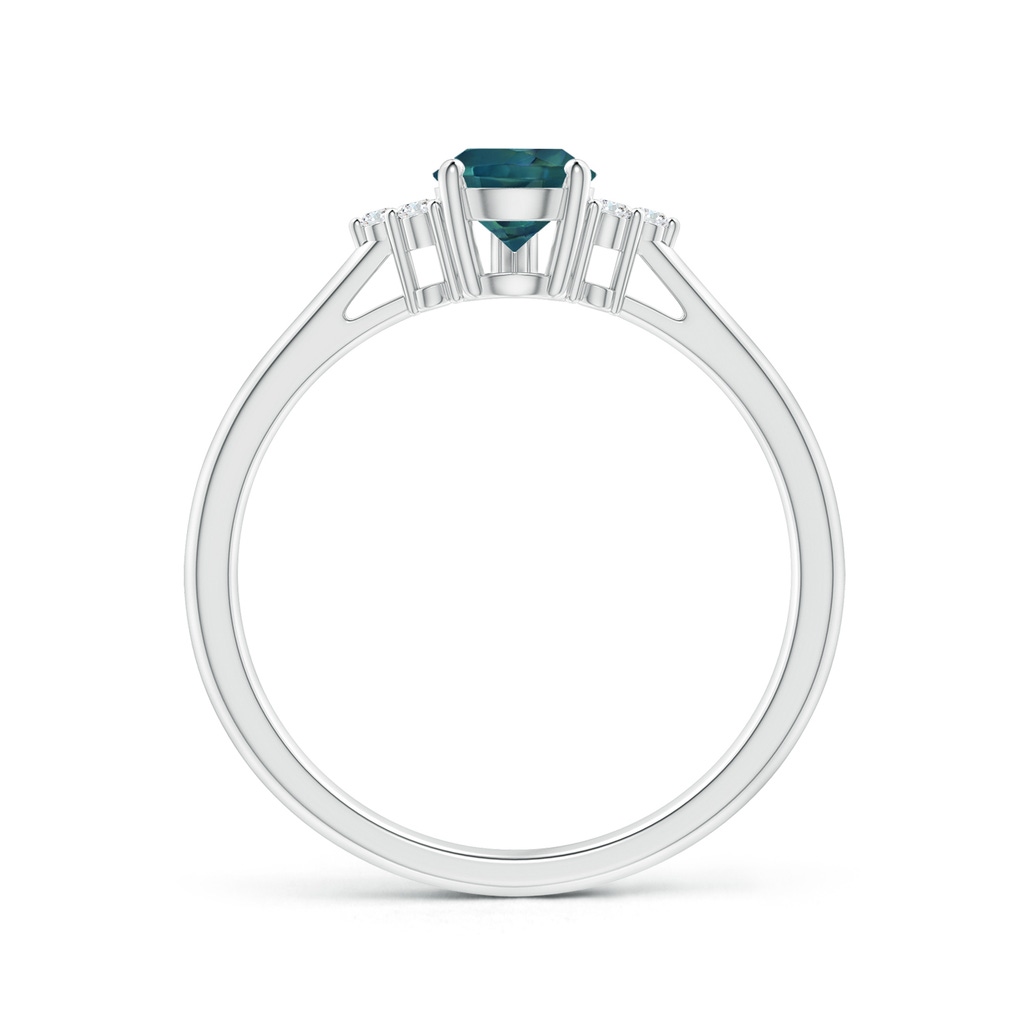 7x5mm AAA Pear Teal Montana Sapphire Solitaire Ring with Trio Diamonds in P950 Platinum Side-1