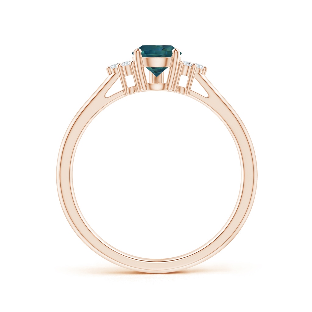 7x5mm AAA Pear Teal Montana Sapphire Solitaire Ring with Trio Diamonds in Rose Gold Side-1