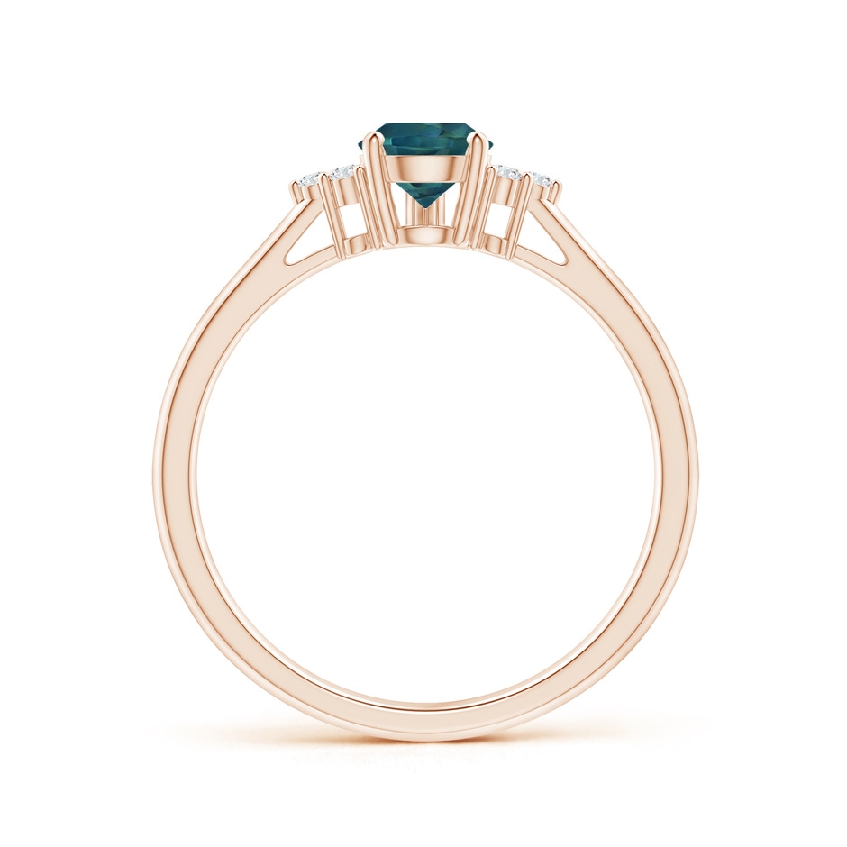 7x5mm AAA Pear Teal Montana Sapphire Solitaire Ring with Trio Diamonds in Rose Gold side-1