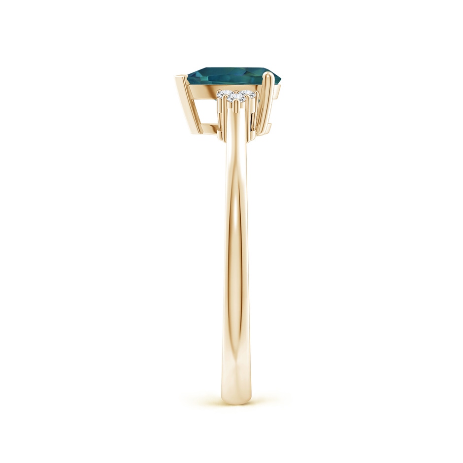 7x5mm AAA Pear Teal Montana Sapphire Solitaire Ring with Trio Diamonds in Yellow Gold side-2